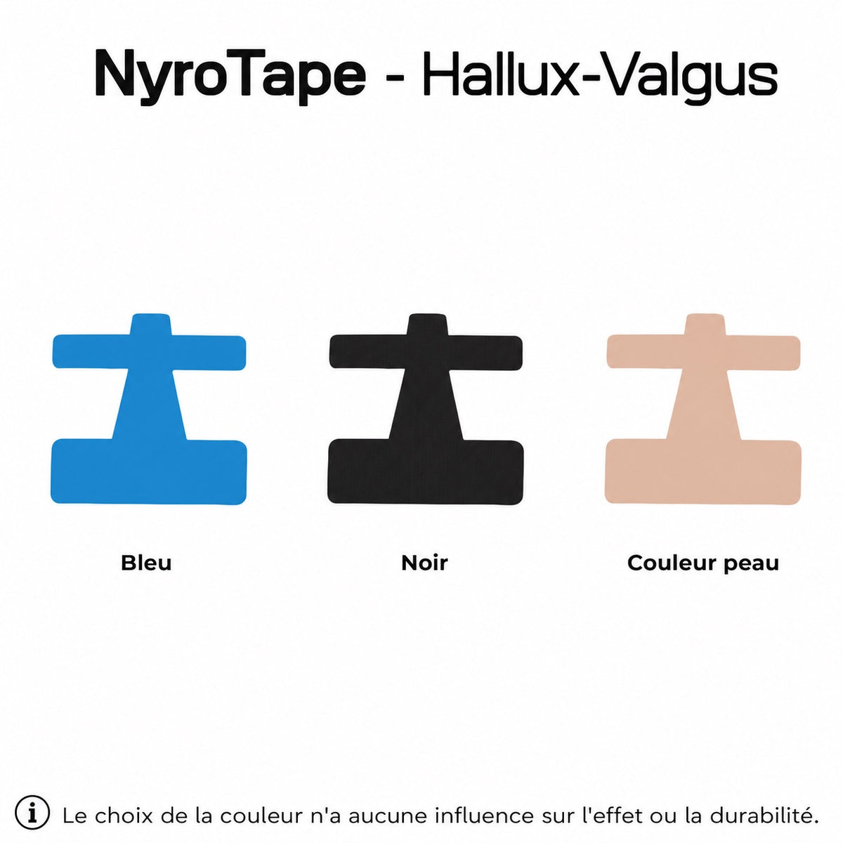 NyroTape hallux : coloris bleu, noir et peau