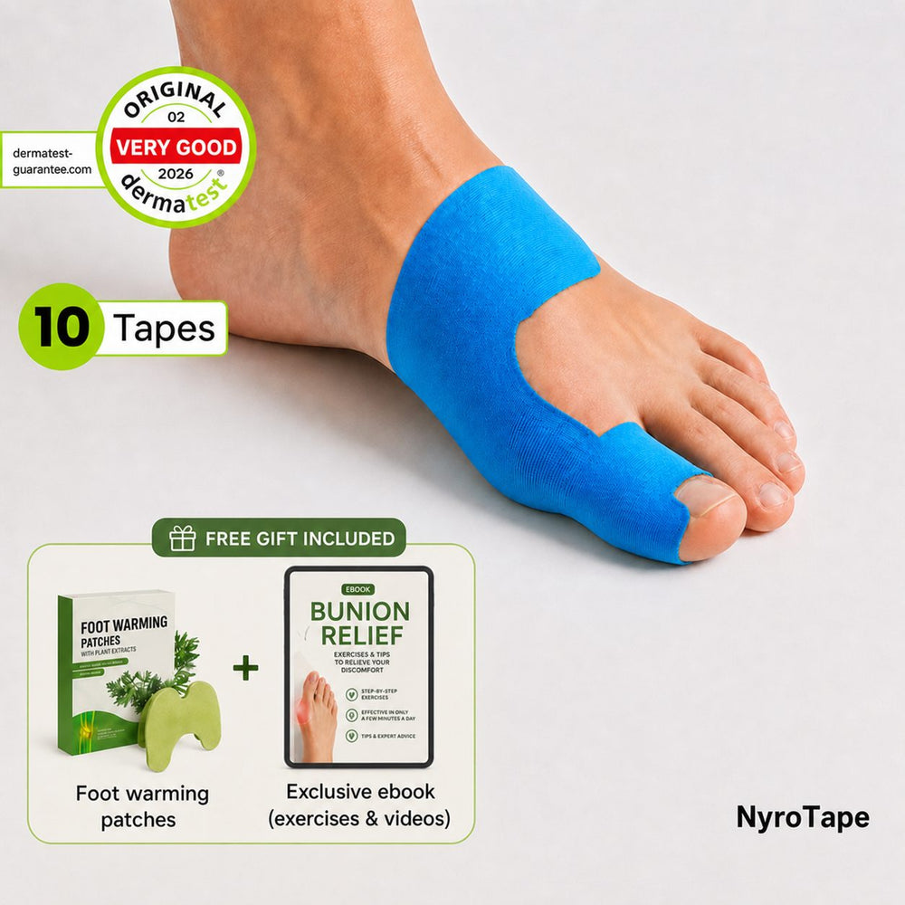 NyroTape bunion tape applied on the big toe joint