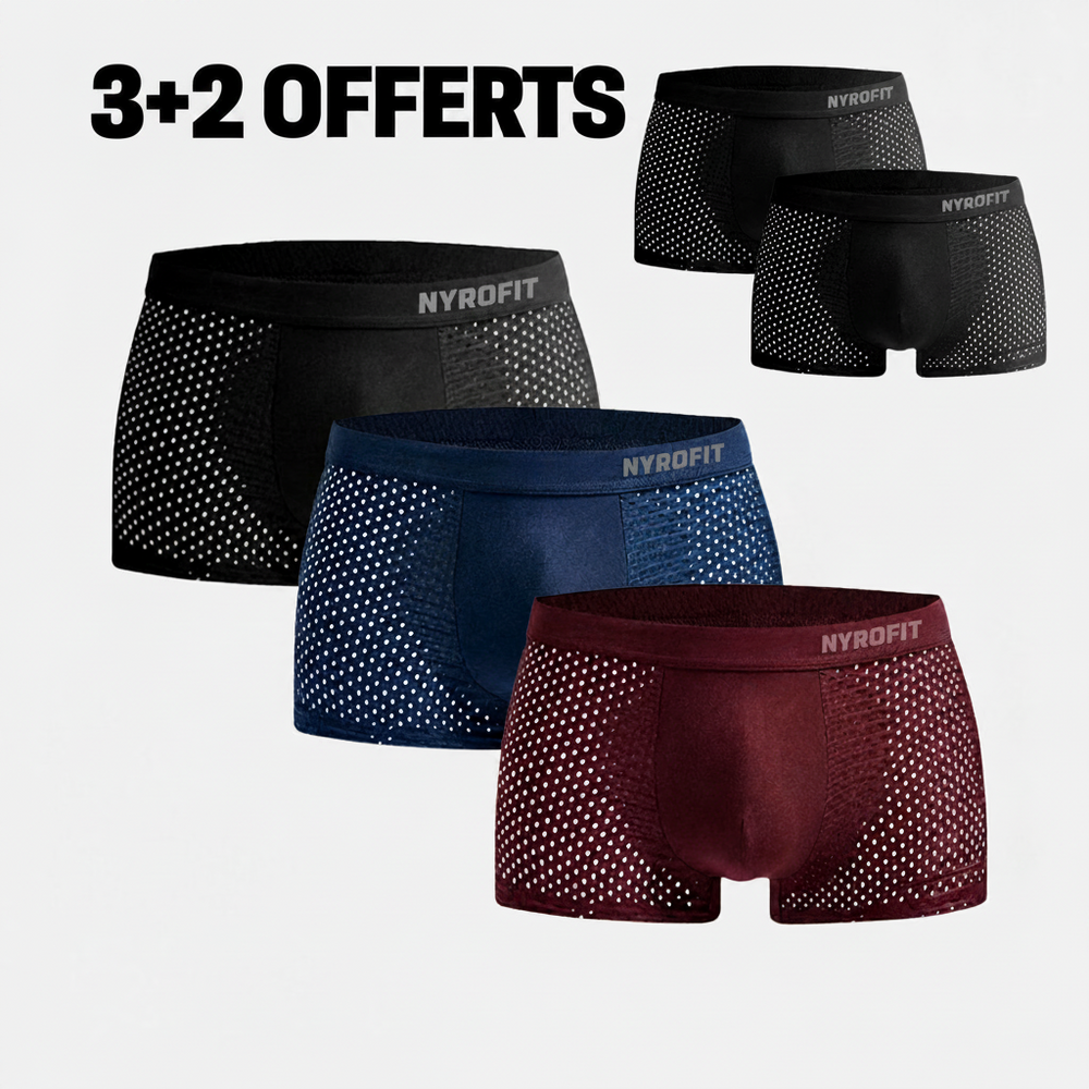 Pack 5 boxers bambou NyroFit — 3 noir 1 bleu 1 rouge