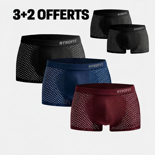 Pack 5 boxers bambou NyroFit — 3 noir 1 bleu 1 rouge