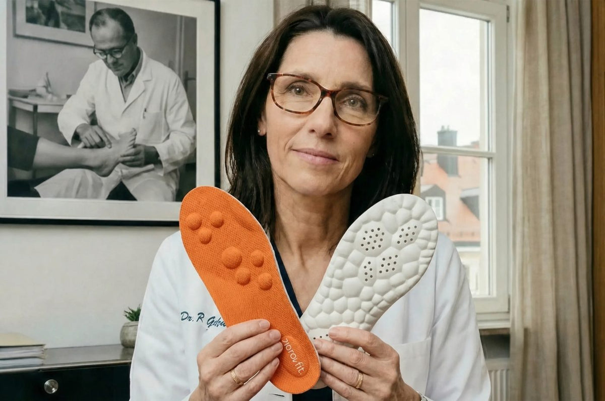 La Dr Claire Vasseur avec les semelles de massage NyroFit.