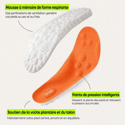 Mousse à mémoire de forme respirante, points de pression intelligents, soutien de la voûte plantaire