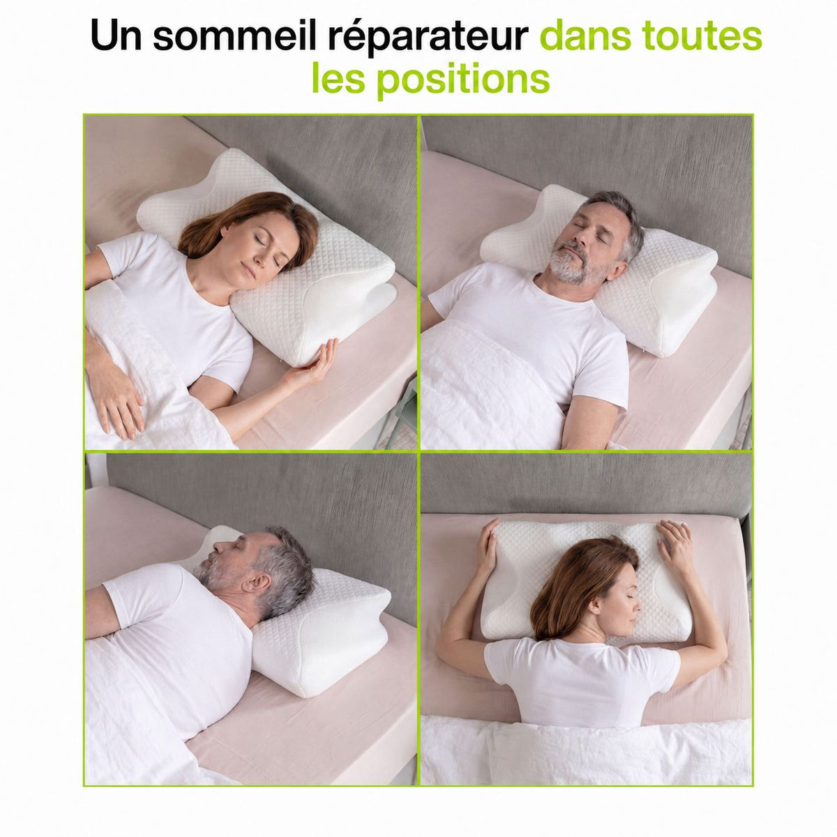 Oreiller NyroSleep adapté à toutes les positions de sommeil