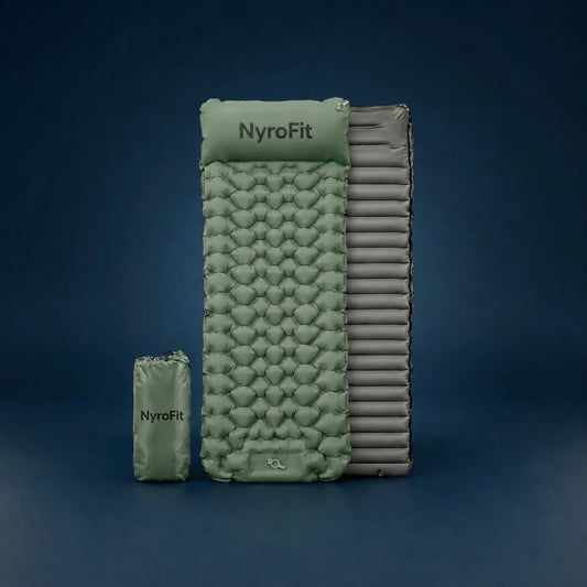 Matelas de sol gonflable NyroCamp PRO vert avec son sac de rangement