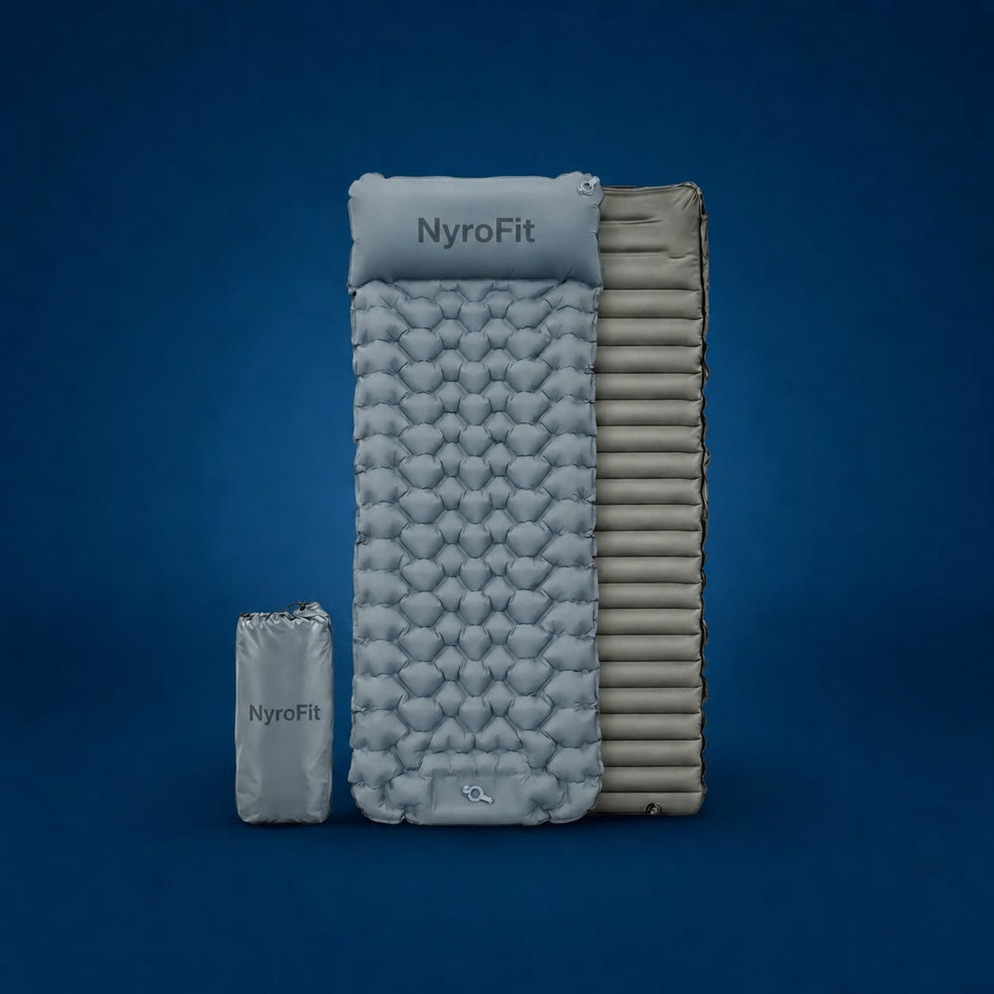 Matelas de sol gonflable NyroCamp PRO gris avec son sac de rangement