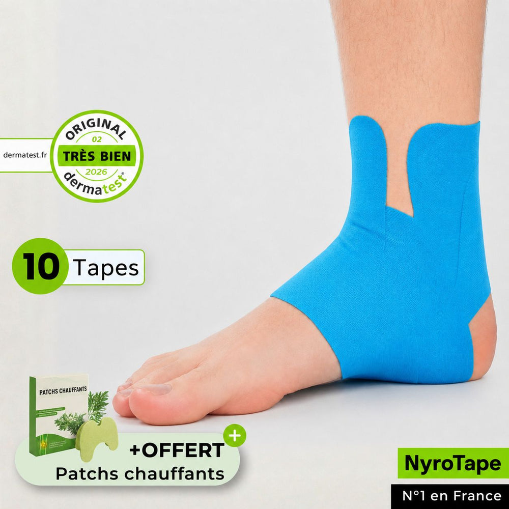 NyroTape kinésio-tape pré-découpé posé sur une cheville