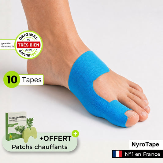 NyroTape hallux valgus posé sur l'oignon du pied