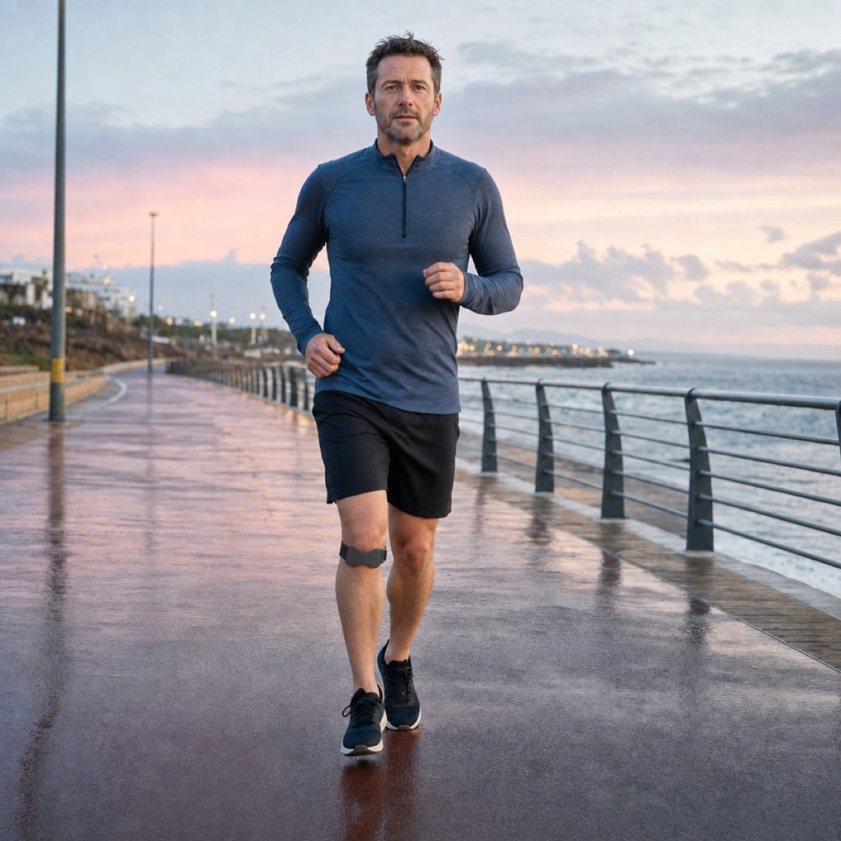 Coureur portant la sangle rotulienne NyroFit