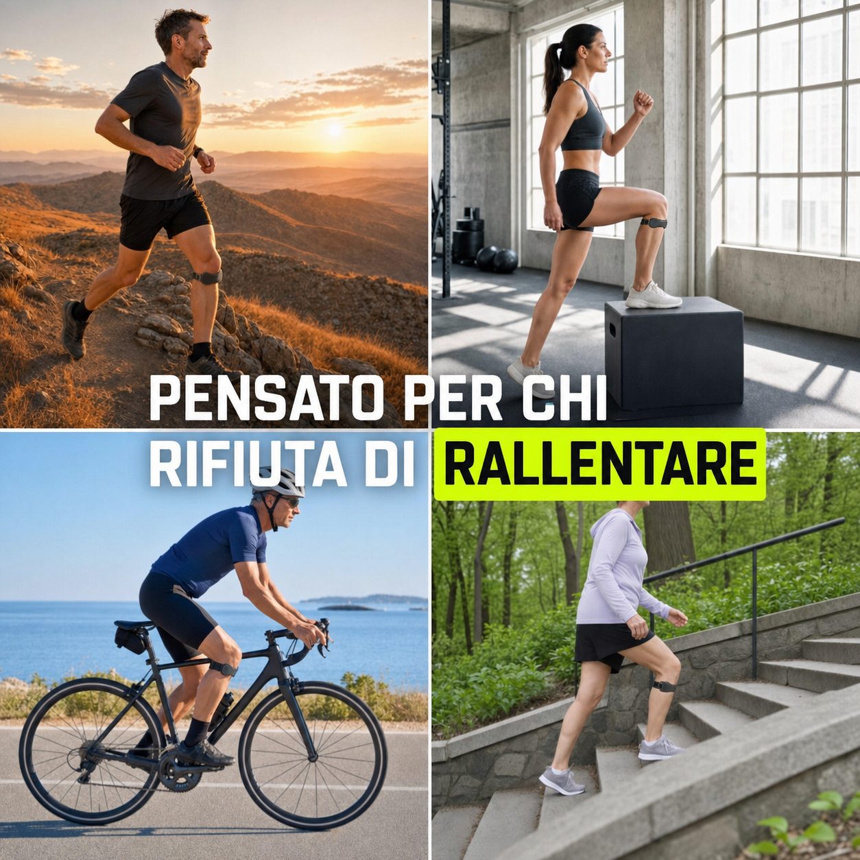 Sangle rotulienne NyroStrap portée en trail, en salle, à vélo et dans les escaliers